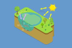 3D Isometric Flat Conceptual Illustration of Eutrophication, Euphotic Zone vector