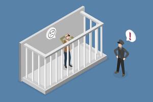 3D Isometric Flat Conceptual Illustration of Prison, Arrest, Tribunal and Imprisonment vector