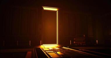 CGI Light entering an empty laboratory through an open door late at night video