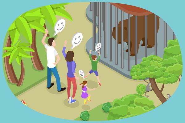 3D Isometric Flat Conceptual Illustration of Visiting Zoo, Family Time