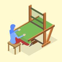 woman weaving on a loom vector