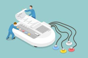 3D Isometric Flat Conceptual Illustration of Electrocardiogram, Digital device for Vital Signs Monitoring vector