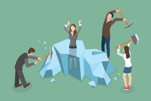 3D Isometric Flat Conceptual Illustration of Ice Breaking Activity, Business Cooperation vector