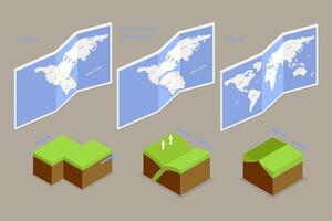 3D Isometric Flat Conceptual Illustration of Continental Drift Chronological Movement, Changes of Earth Map vector