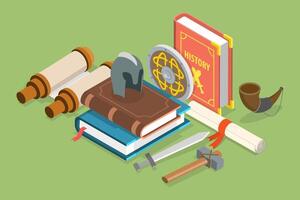 3D Isometric Flat Conceptual Illustration of History Subject, Knowledge of Past and Ancient vector