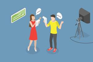 3D Isometric Flat Conceptual Illustration of Casting, Actor Reading Script vector