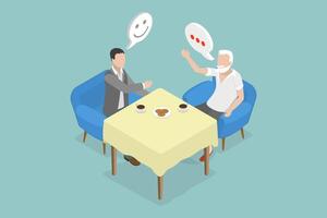 3D Isometric Flat Conceptual Illustration of Father with Son, Relationship andd Support vector
