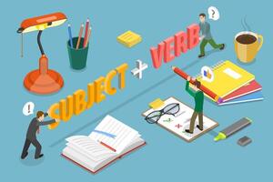 3D Isometric Flat Conceptual Illustration of English Grammar , Sentence Structure with Subject and Verb vector