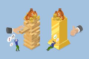 3D Isometric Flat Conceptual Illustration of Financial Instability, Unstable Investment Market vector