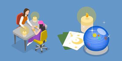 3D Isometric Flat Conceptual Illustration of Fortune Telling, Predicting Future vector