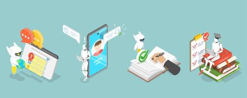 3D Isometric Flat Conceptual Illustration of GPT Chat, Virtual Dialog with ai Assistant vector