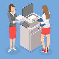 3D Isometric Flat Conceptual Illustration of Paperwork With Printer, Office Multi-function Machine vector