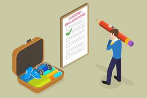 3D Isometric Flat Conceptual Illustration of Customs Declarations, Clearance Process vector