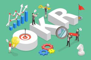 3D Isometric Flat Conceptual Illustration of OKR, Objective Key Result vector