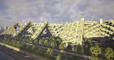 CGI Unique modern architecture featuring green spaces video