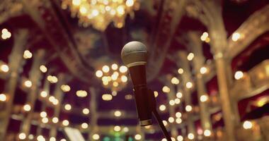 CGI Waiting microphone on stage in an elegant theater at night video