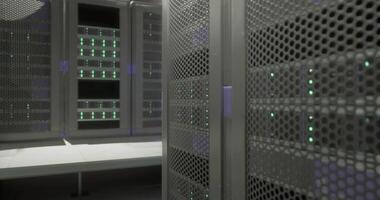 CGI Modern data center with illuminated server racks in a secure environment video