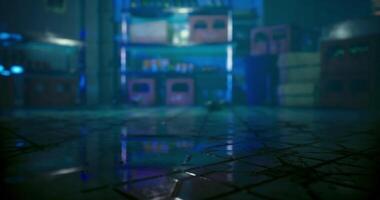 CGI Urban storage area with colorful crates and a mysterious ambiance at night video