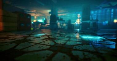 CGI Warehouse with glowing lights creates an atmospheric night vibe video