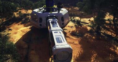 CGI Unique futuristic habitat under the sun in a remote landscape video