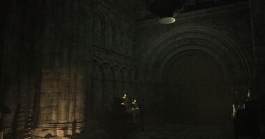 CGI Mysterious underground chamber with flickering candlelight and stone walls video