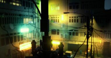 CGI Urban night scene with lights and cables highlighting a cityscape video