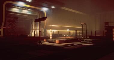 CGI Mysterious industrial setting with dramatic lighting and shadows at night video