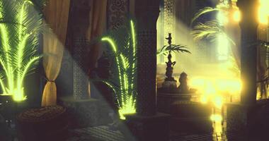 CGI Vibrant indoor garden filled with flowing light and greenery in serene setting video
