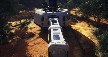 CGI Futuristic space habitat located on a barren, alien landscape under a clear sky video