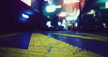 CGI Vibrant city alley illuminated by neon signs at night video