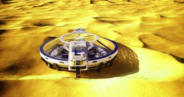 CGI Exploration laboratory on the surface of an alien planet with golden terrain video