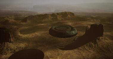 CGI Mysterious UFO sighting over desert landscape during twilight hours video