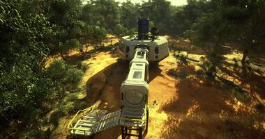 CGI Exploration base situated in a dense forest on another planet video