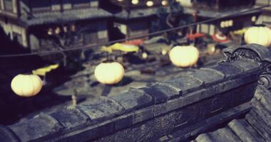 CGI Lanterns illuminate traditional courtyard during evening festivities video