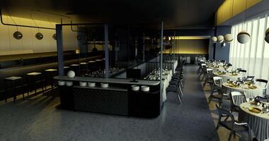 CGI Elegant dining area with modern decor and unique lighting design video