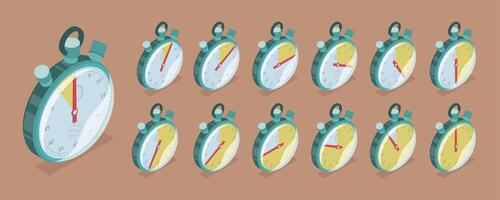 3D Isometric Flat Set of Countdown Timers, Stopwatch vector