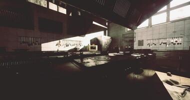 CGI Abandoned kitchen filled with shadows and sunlight in an empty space video