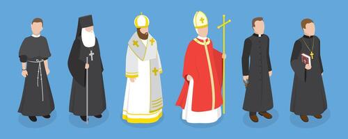 3D Isometric Flat Set of Religious Leaders, Character Dressed in Classical Robes vector