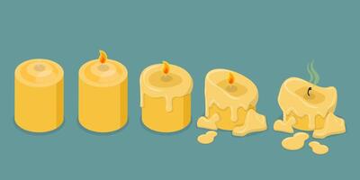 3D Isometric Flat Set of Wax Candles, Stages Of Burning vector