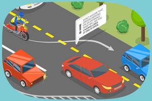 3D Isometric Flat Conceptual Illustration of Safety Driving, Merging on an Entrance Ramp vector