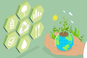 3D Isometric Flat Conceptual Illustration of Regenerative Agriculture, Sustainable Farming vector