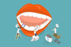 3D Isometric Flat Conceptual Illustration of How To Use Dental Floss, Oral Health Care vector