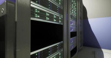 CGI Server racks with illuminated indicators in a modern data center environment video