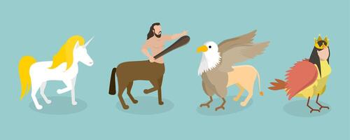 3D Isometric Flat Set of Fairy Characters, Mythology, Magic and Fantasy Characters vector