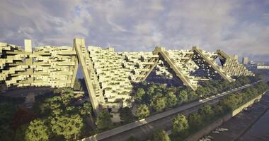 CGI Modern architectural design showcases unique structures in urban landscape video