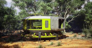 CGI Unique modern modular home surrounded by trees in natural landscape video