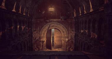 CGI Mysterious ancient hall with intricate architecture and glowing doorway video