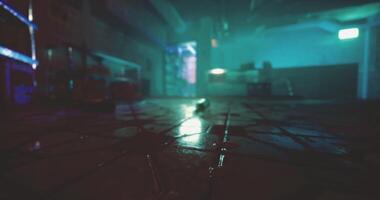 CGI Mysterious low angle view of a dimly lit urban environment at night video