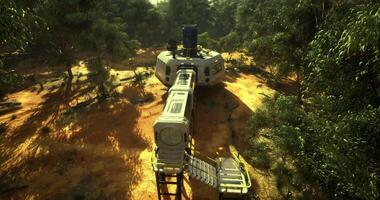 CGI Exploring a futuristic habitat nestled in a lush forest environment video
