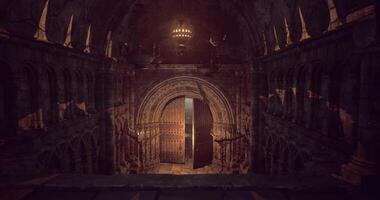CGI Mystical ancient hall with an open doorway revealing enchanting light video